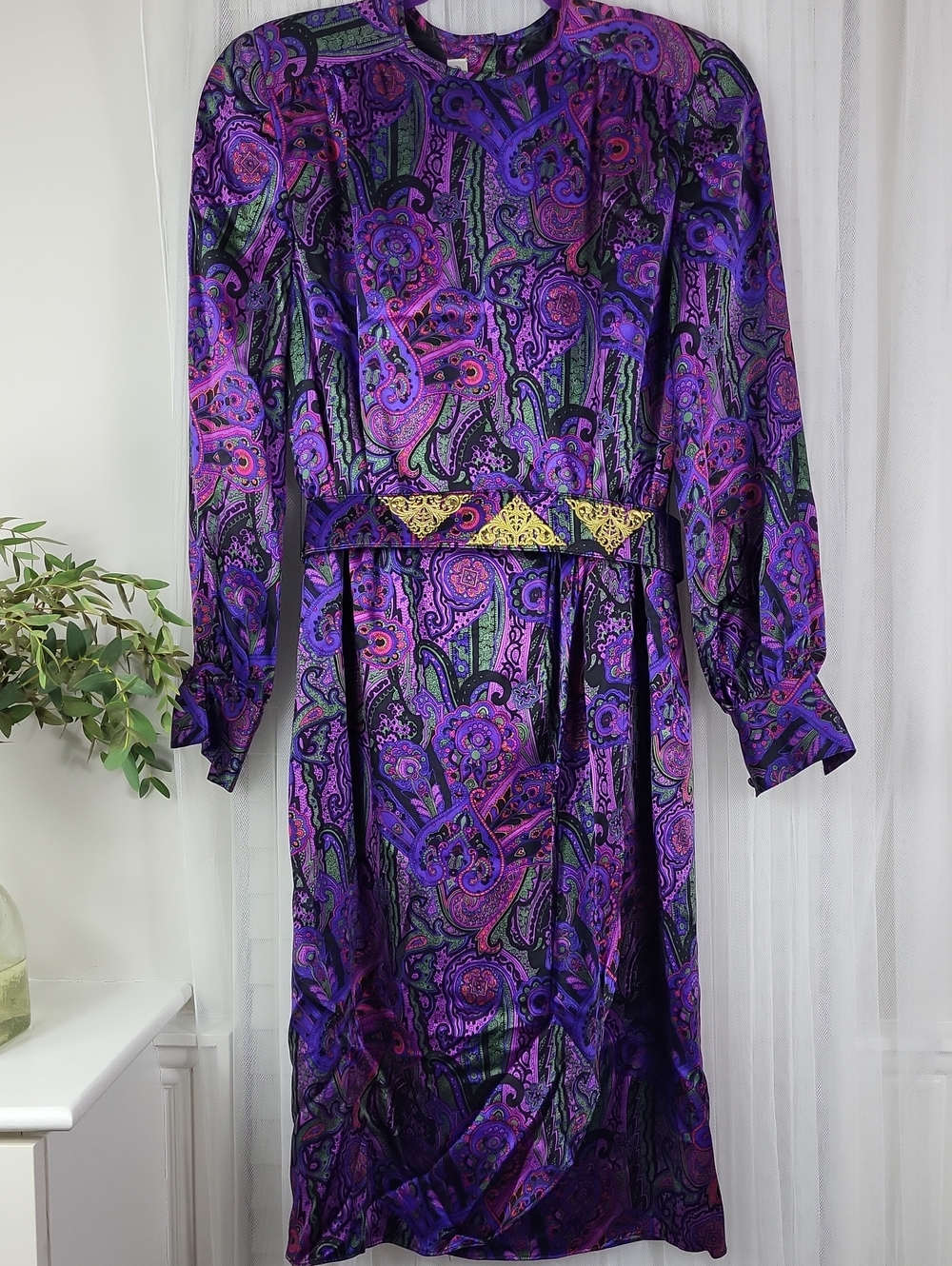 NWOT Vintage 80's Anne Crimmins For Umi Collection Silk Purple Paisley Dress. 4